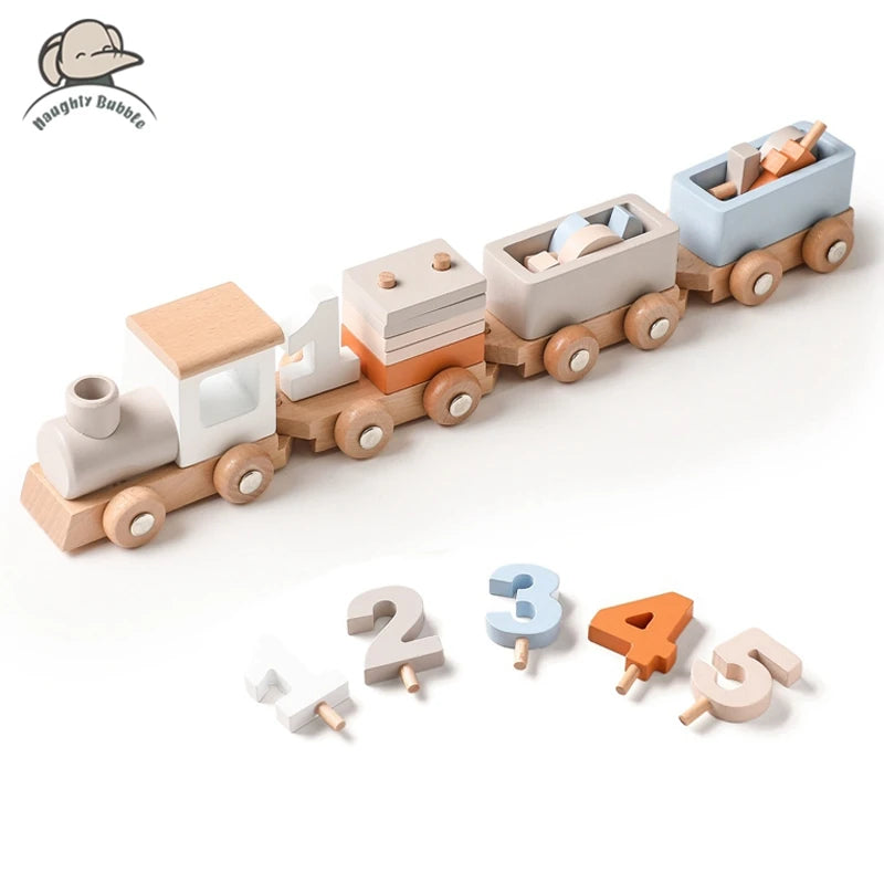 Wooden Train Birthday Toy Montessori Toys Baby Educational Toys Wooden Trolley Baby Learning Toys Number Of Wood Baby's Toys Purest Peak